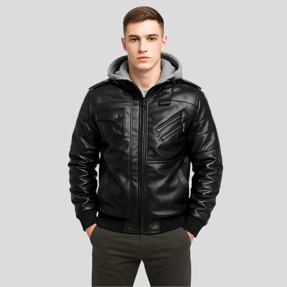 Damon Veste en PU pour hommes – Manteau urbain avec capuche et de nombreux poches