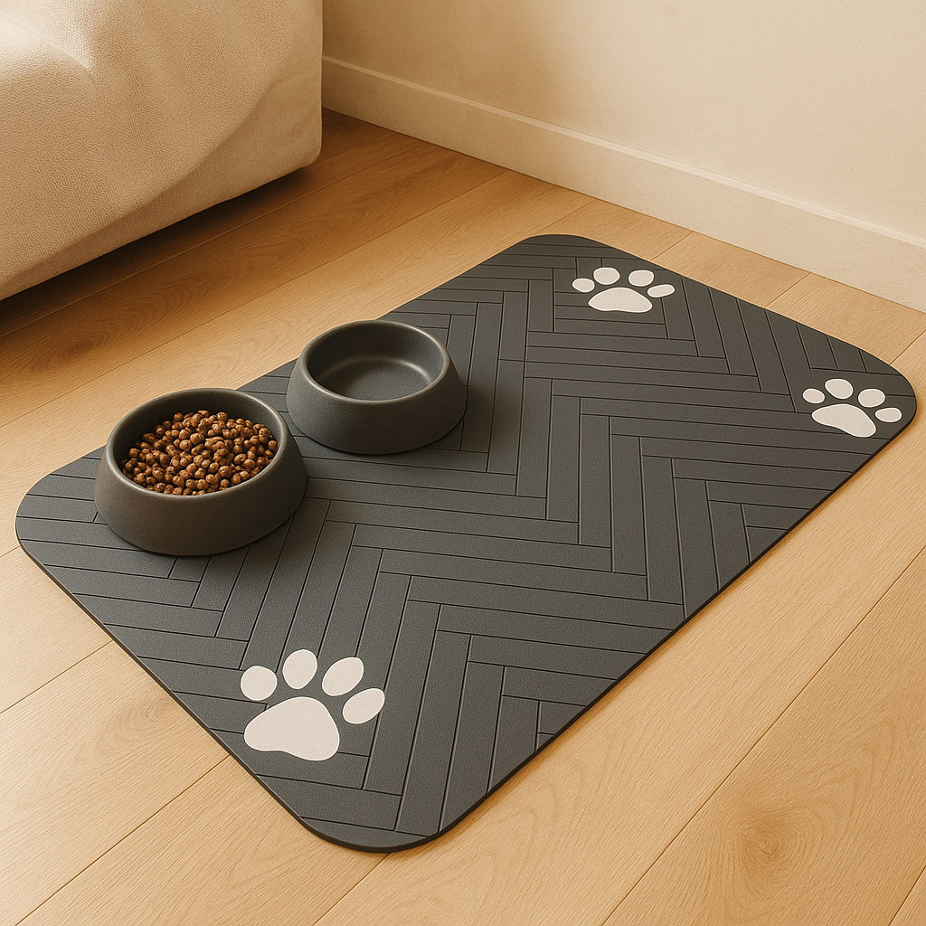 Tapis d'alimentation à séchage rapide pour animaux domestiques avec motif de trace de patte