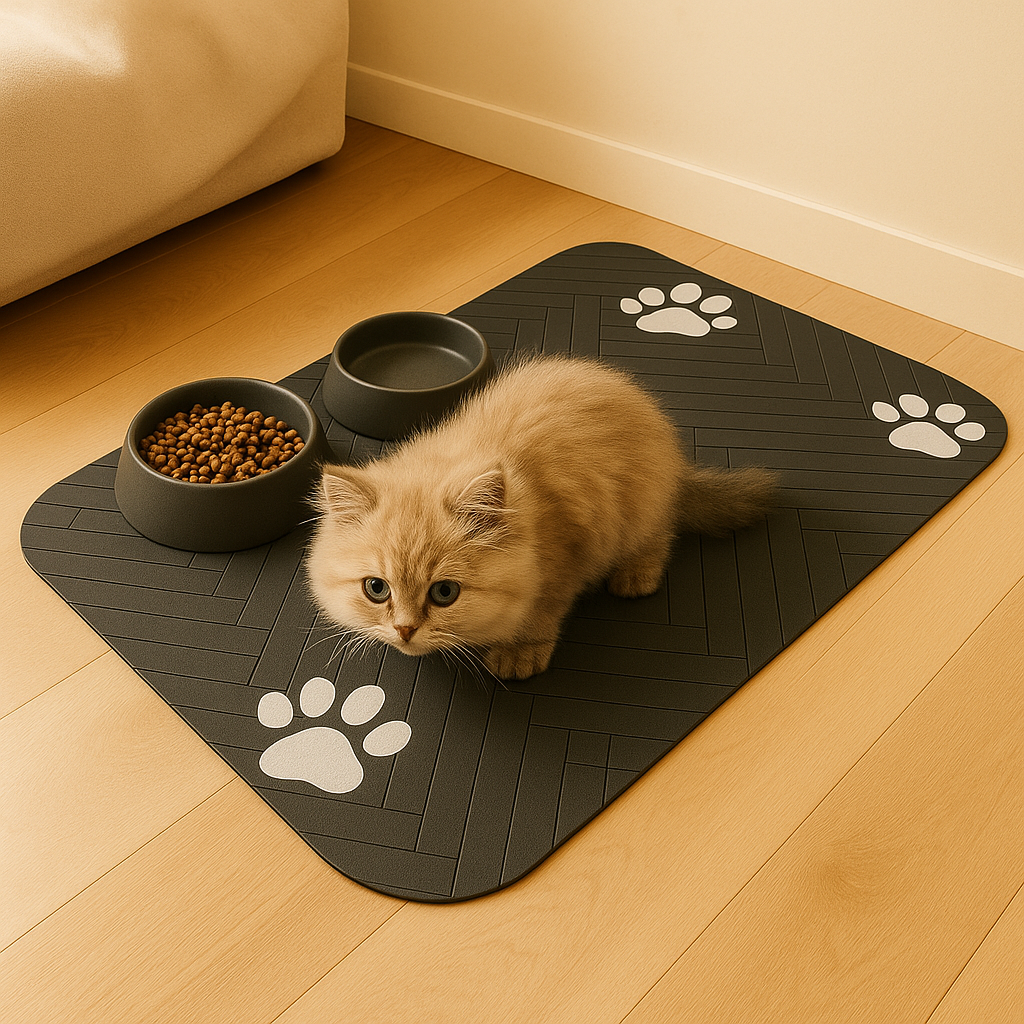 Tapis d'alimentation à séchage rapide pour animaux domestiques avec motif de trace de patte