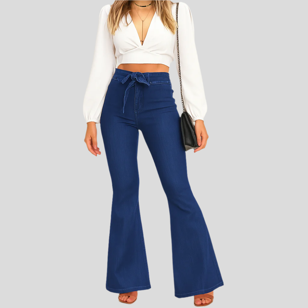 Isa – Jeans flare taille haute pour femmes – Jean extensible bleu marine