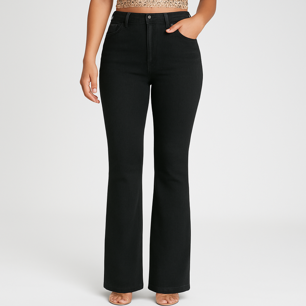 Bella – Jean de harponneuse noire élégante pour femmes – Très extensible avec taille haute