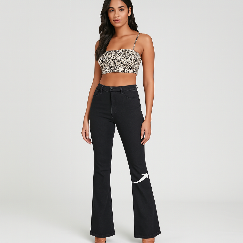 Bella – Jean de harponneuse noire élégante pour femmes – Très extensible avec taille haute