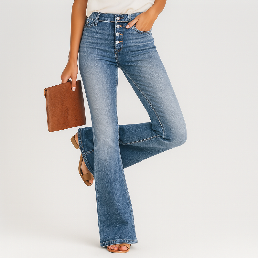 Ellen – Jeans pour femmes à taille haute et jambes évasées – Coupe classique en denim