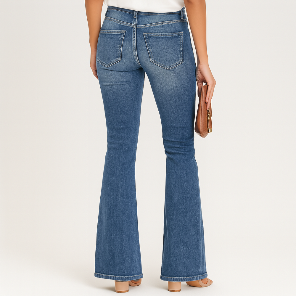 Ellen – Jeans pour femmes à taille haute et jambes évasées – Coupe classique en denim