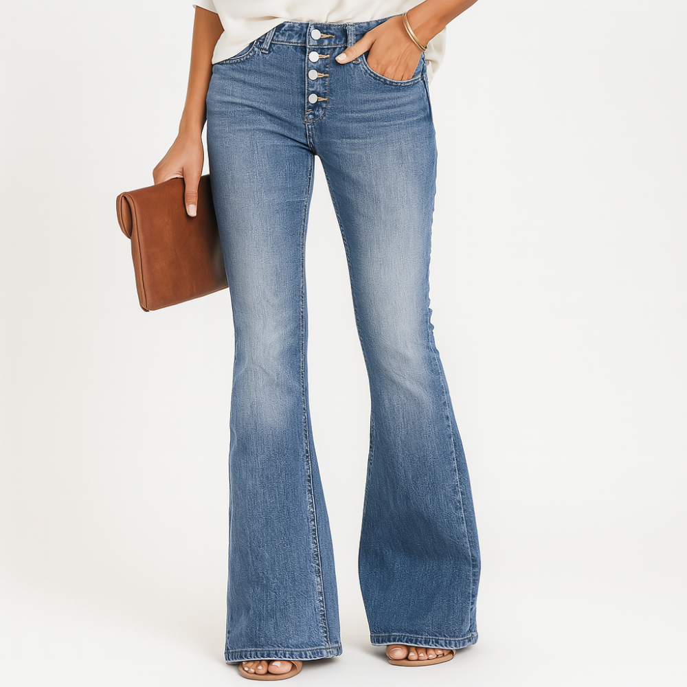 Ellen – Jeans pour femmes à taille haute et jambes évasées – Coupe classique en denim