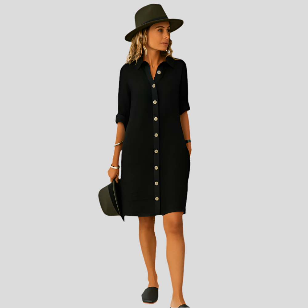 UrbanEase - Robe chemise mi-longue boutonnée