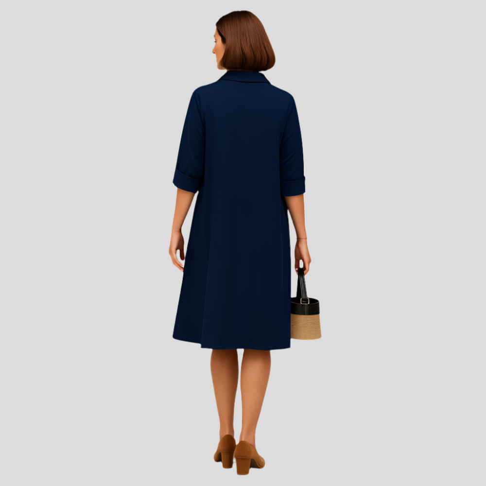 NavyEase - Robe midi décontractée à boutons sur le devant