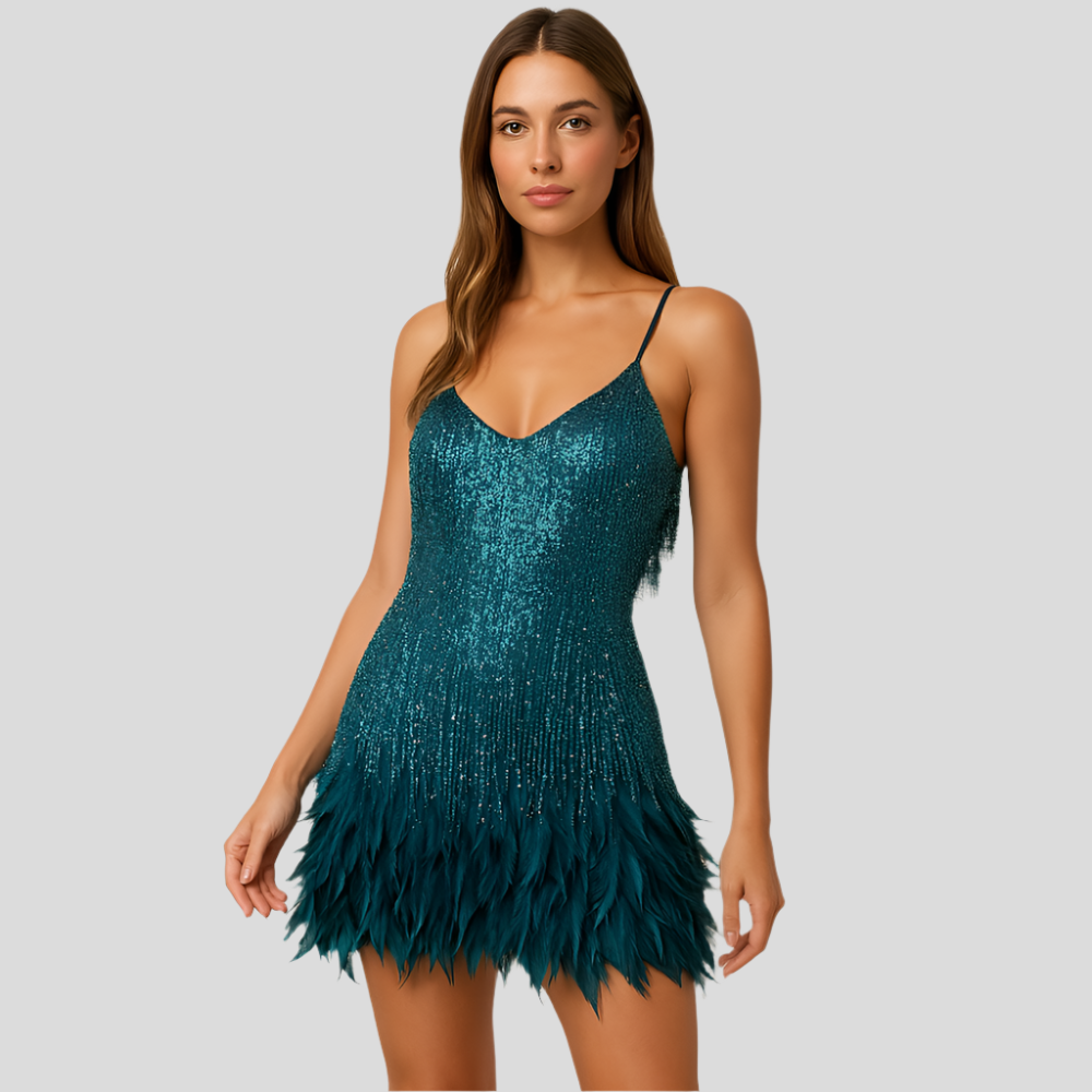 Robe courte Astrid à froufrous – Robe de soirée glamour ornée de perles