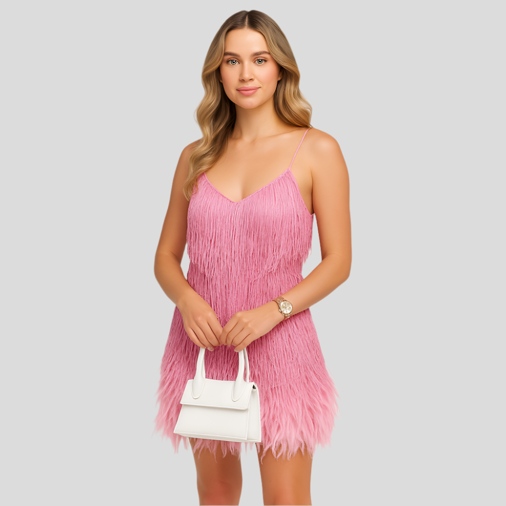Robe courte Astrid à froufrous – Robe de soirée glamour ornée de perles