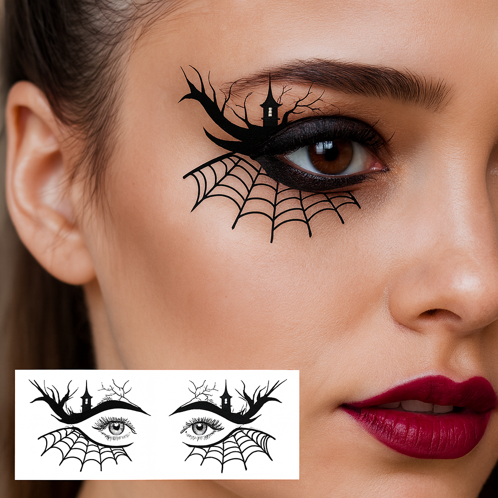 Noctora | Ensemble de tatouages temporaires d'Halloween avec 10 motifs pour le visage et le corps