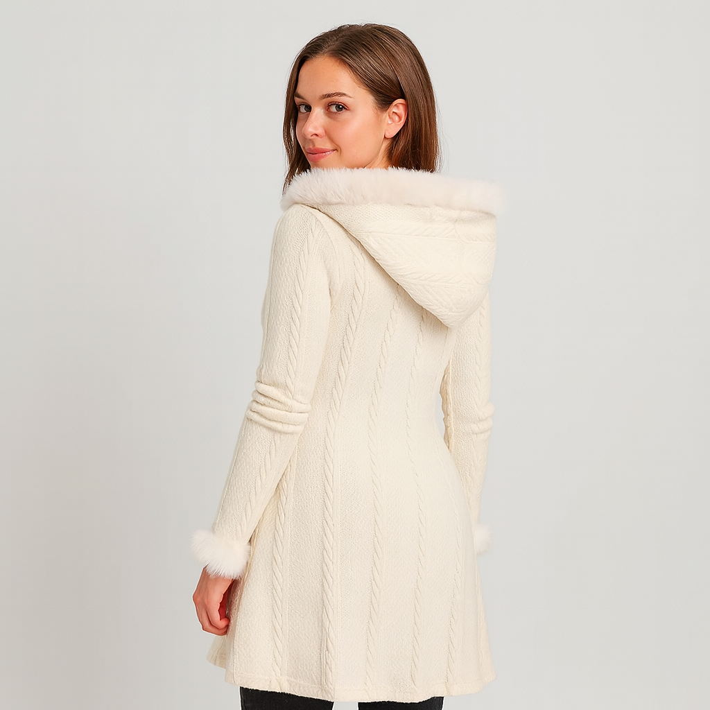 Selena | Manteau à capuche pour femme avec patchwork à carreaux et boutons en corne