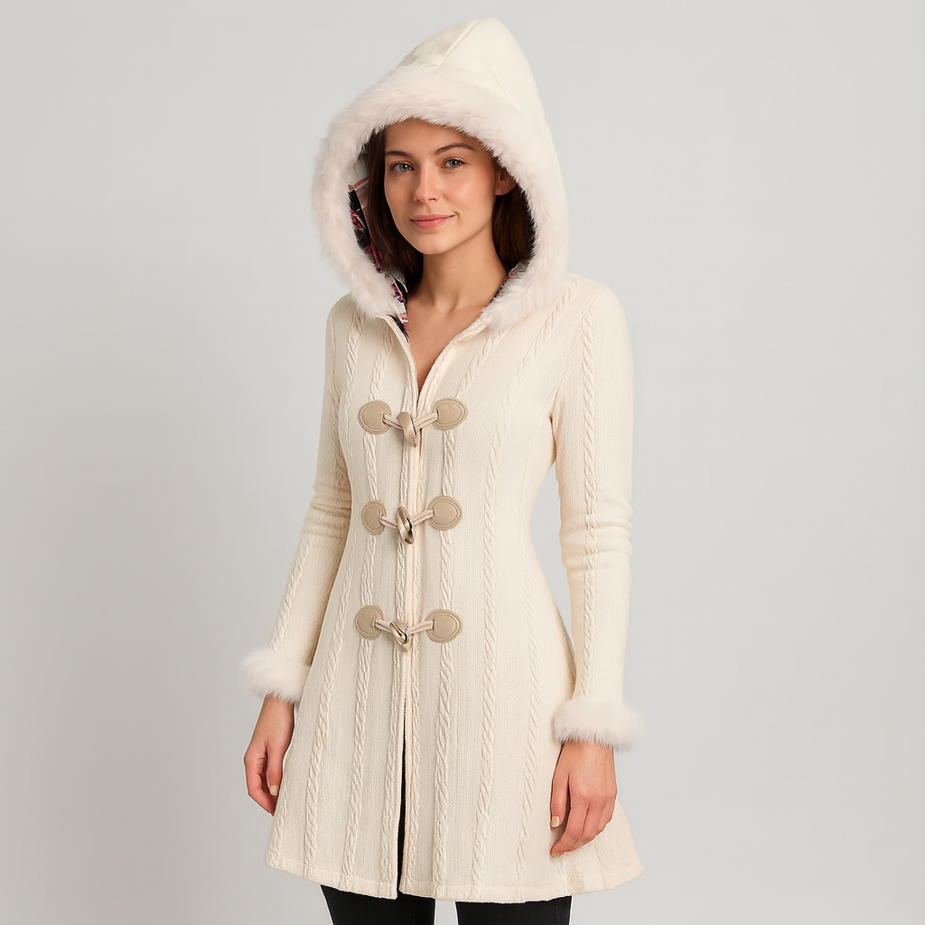 Selena | Manteau à capuche pour femme avec patchwork à carreaux et boutons en corne