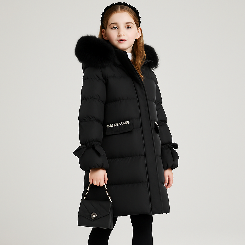 Astrid | Manteau d'hiver luxueux pour fille avec capuche en fausse fourrure