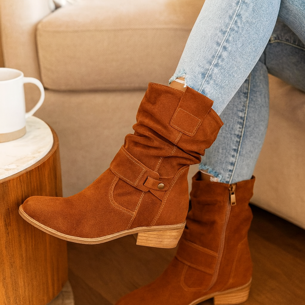 Selene | Bottes d'hiver plates en daim avec fermeture éclair latérale