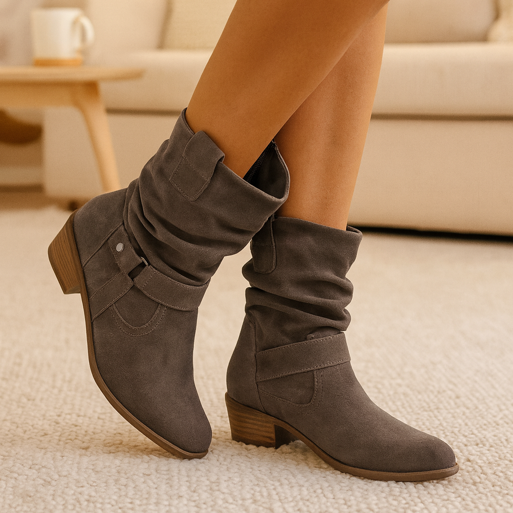 Selene | Bottes d'hiver plates en daim avec fermeture éclair latérale