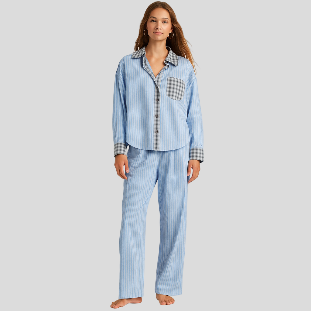 Marcelline | Ensemble chemise à manches longues et pantalon large à carreaux