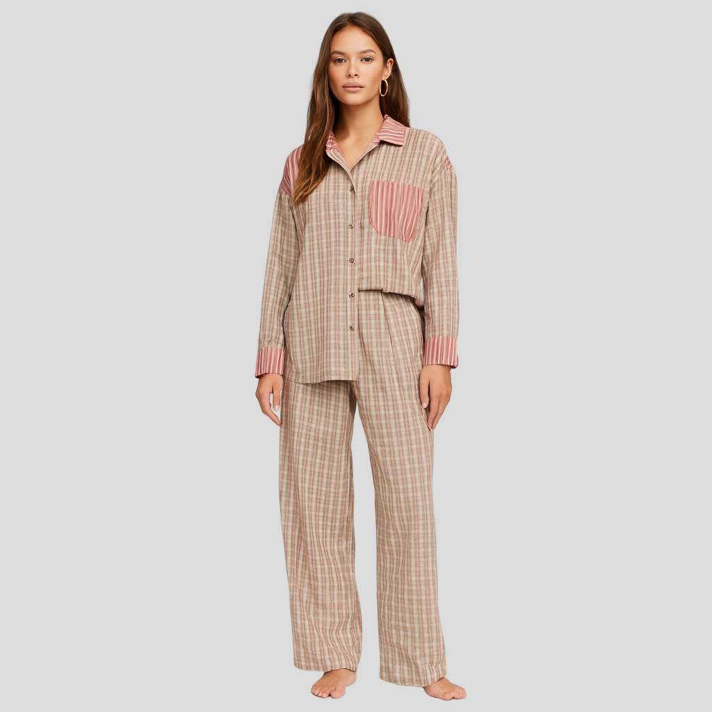 Marcelline | Ensemble chemise à manches longues et pantalon large à carreaux
