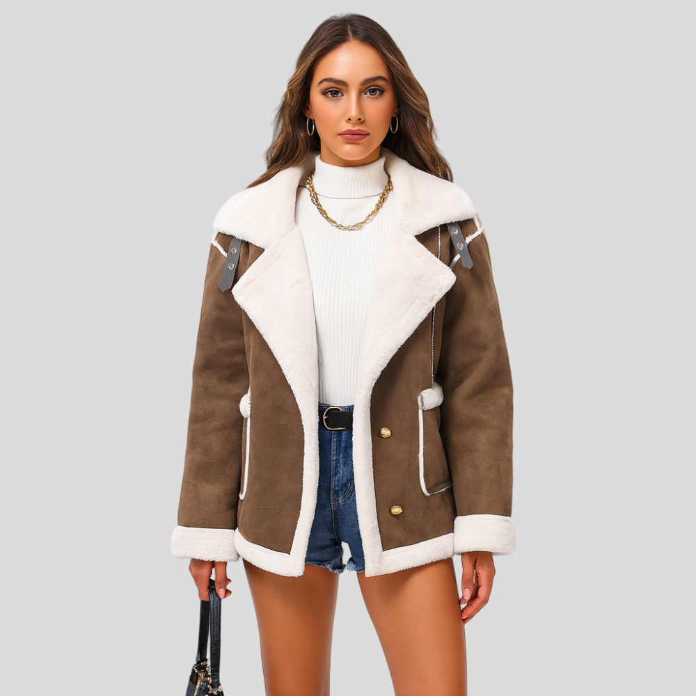 Isabella | Veste d'hiver en peluche avec fermeture à boutons et revers