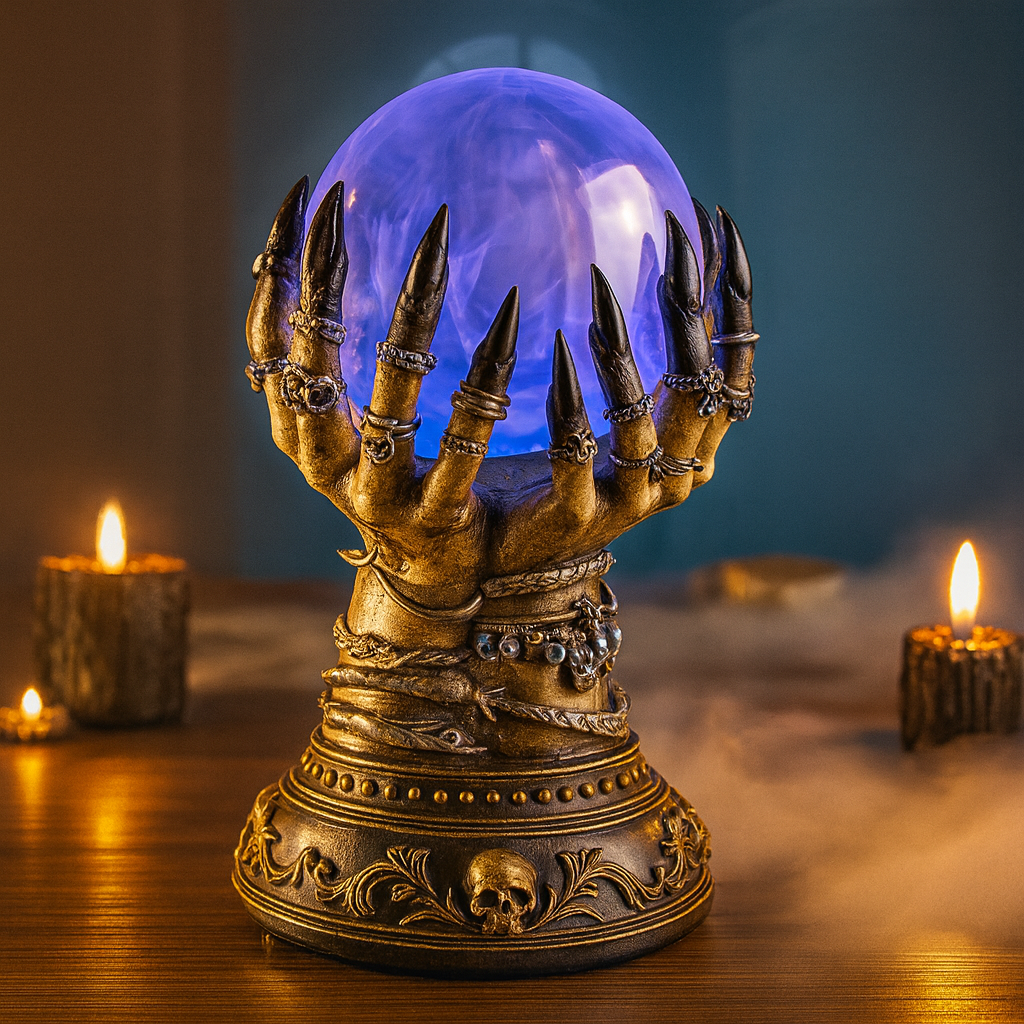 NightSphere | Lampe boule de cristal d'Halloween avec motif main gothique