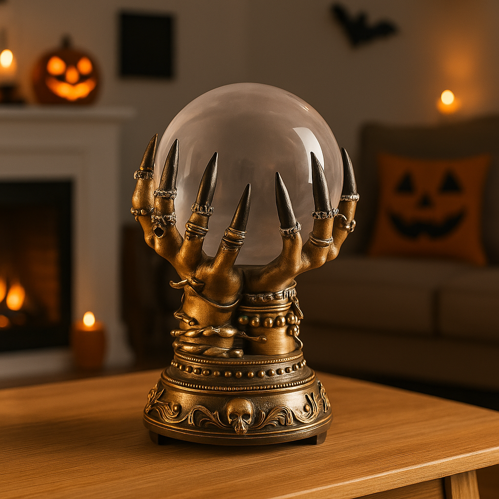 NightSphere | Lampe boule de cristal d'Halloween avec motif main gothique