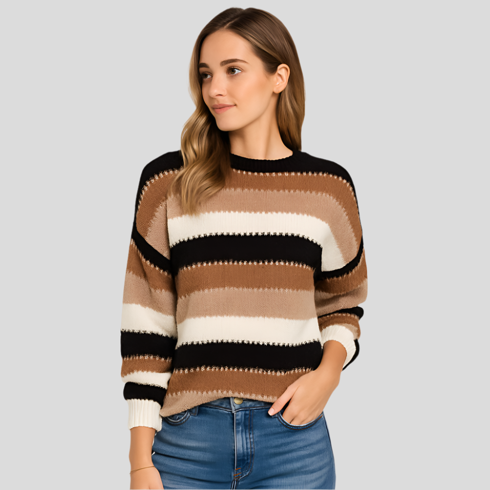 Tahlia Pull à Col Rond Vintage en Tricot Colorblock