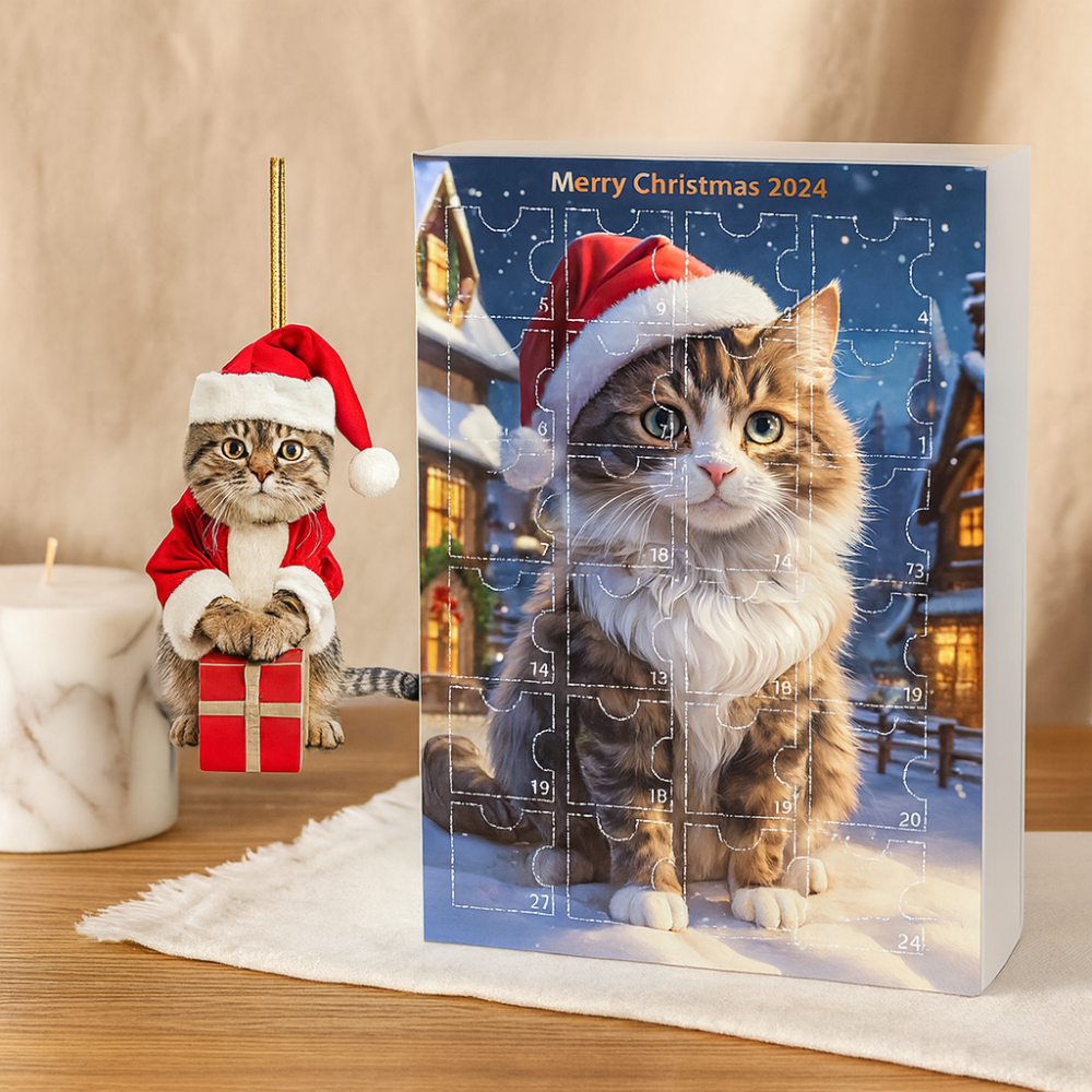 Calendrier de l'Avent vintage avec pendentifs en acrylique en forme de chats 2025, compte à rebours de Noël de 24 jours pour amoureux des chats