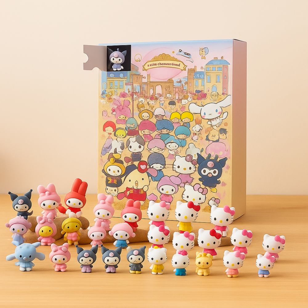 Calendrier de l'Avent Hello Kitty – Ensemble de cadeaux de compte à rebours de Noël 24 pièces avec boîte avion
