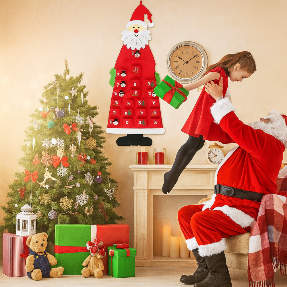 Calendrier de l'Avent en feutre en tissu, décoration de Noël, pendants de Noël, ornaments Père Noël