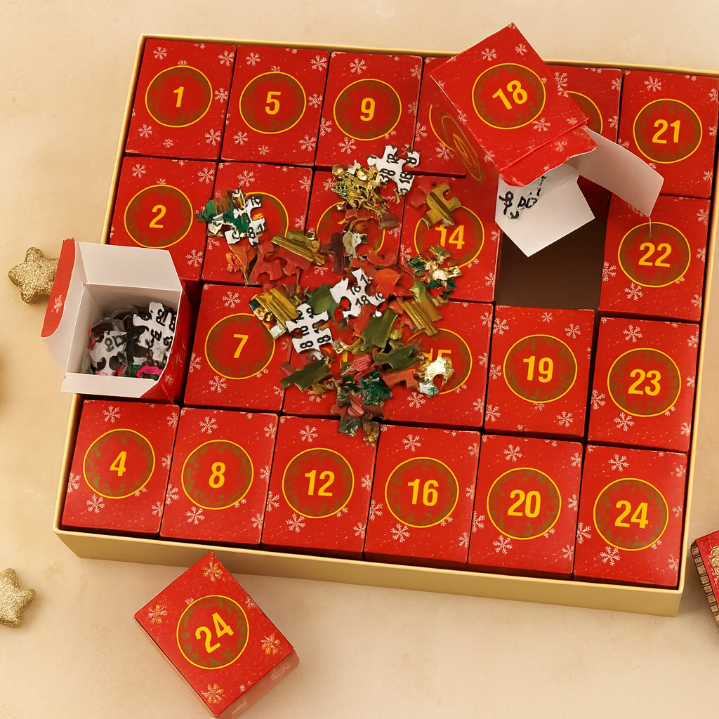 Calendrier de l'Avent avec puzzles pour le décompte jusqu'à Noël