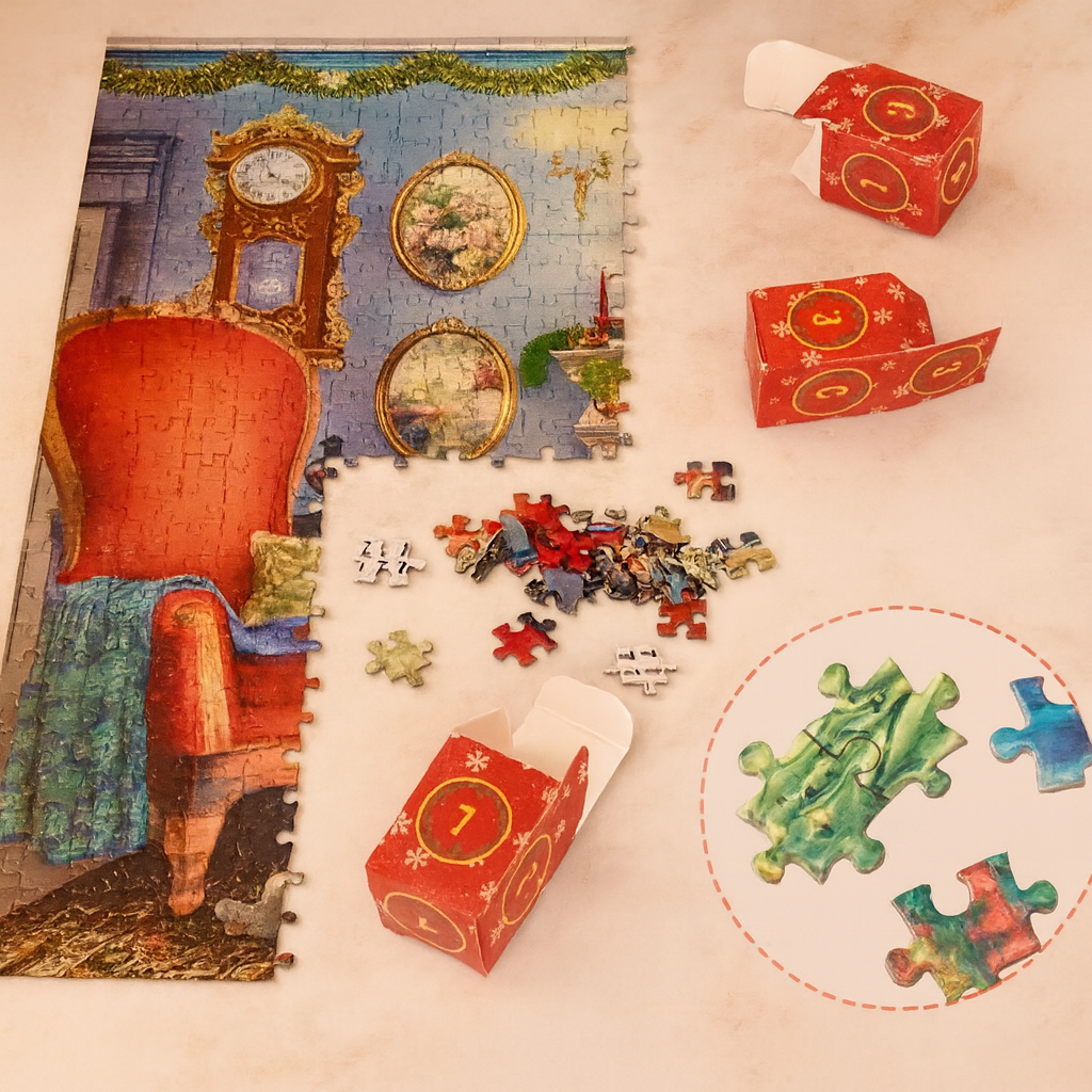 Calendrier de l'Avent avec puzzles pour le décompte jusqu'à Noël