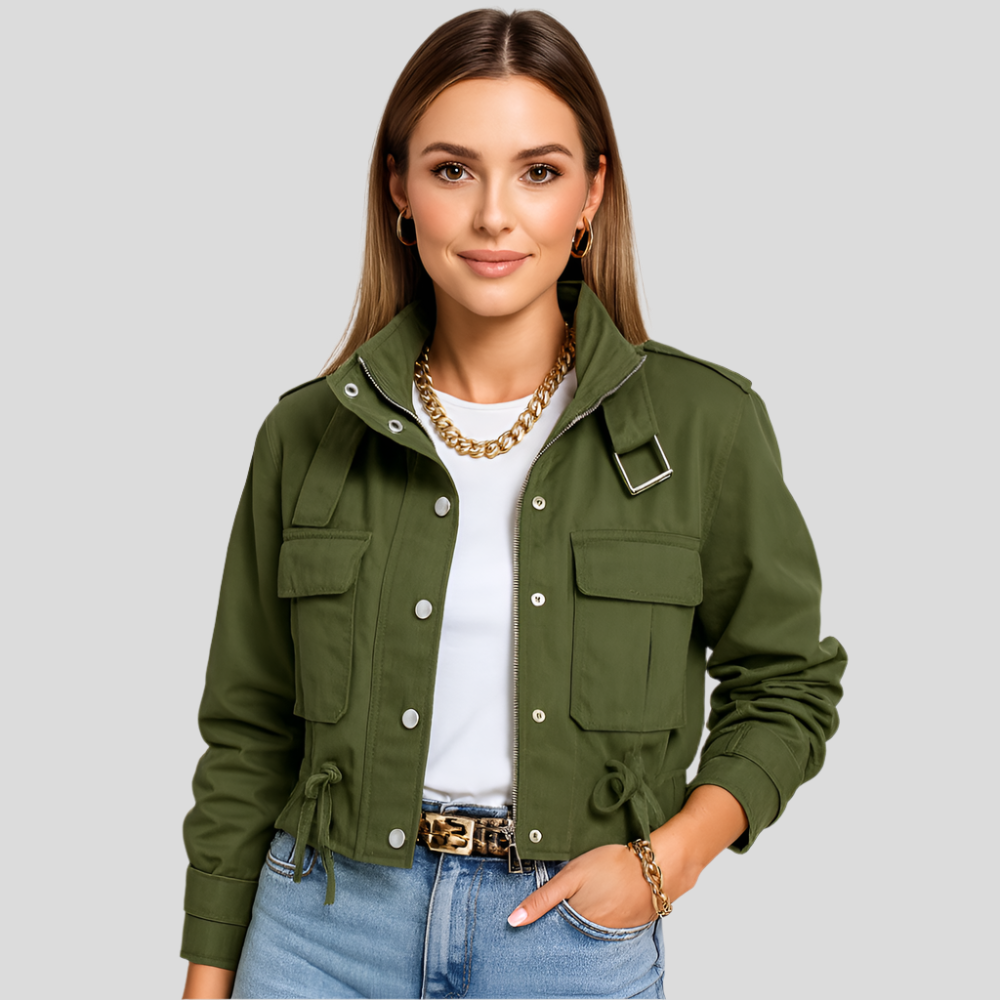 Blouson aviateur court pour femme – Fermeture éclair élégante avec ourlet côtelé
