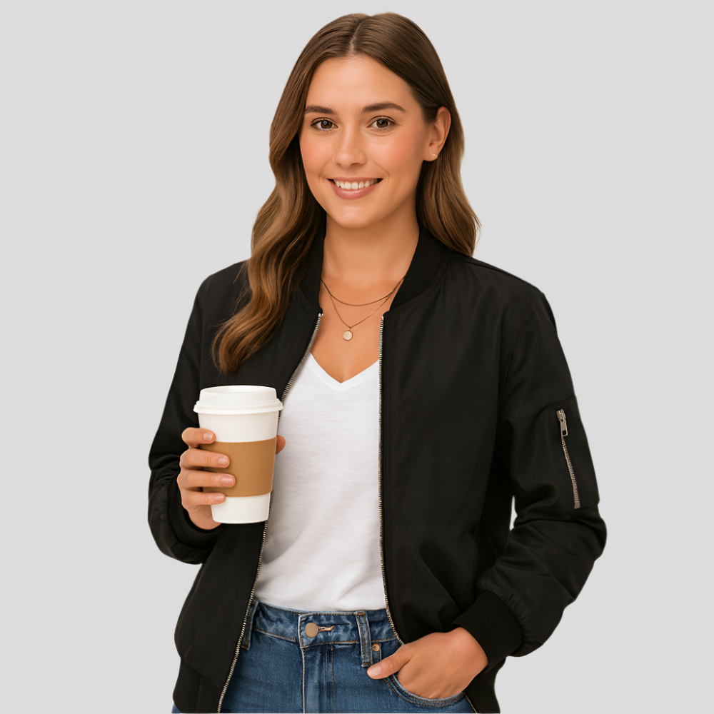 Blouson aviateur léger à fermeture éclair – Style pilote décontracté pour femme