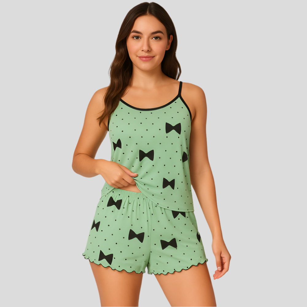 Ensemble de pyjama pour femmes – Short et haut avec joli imprimé cœur noir