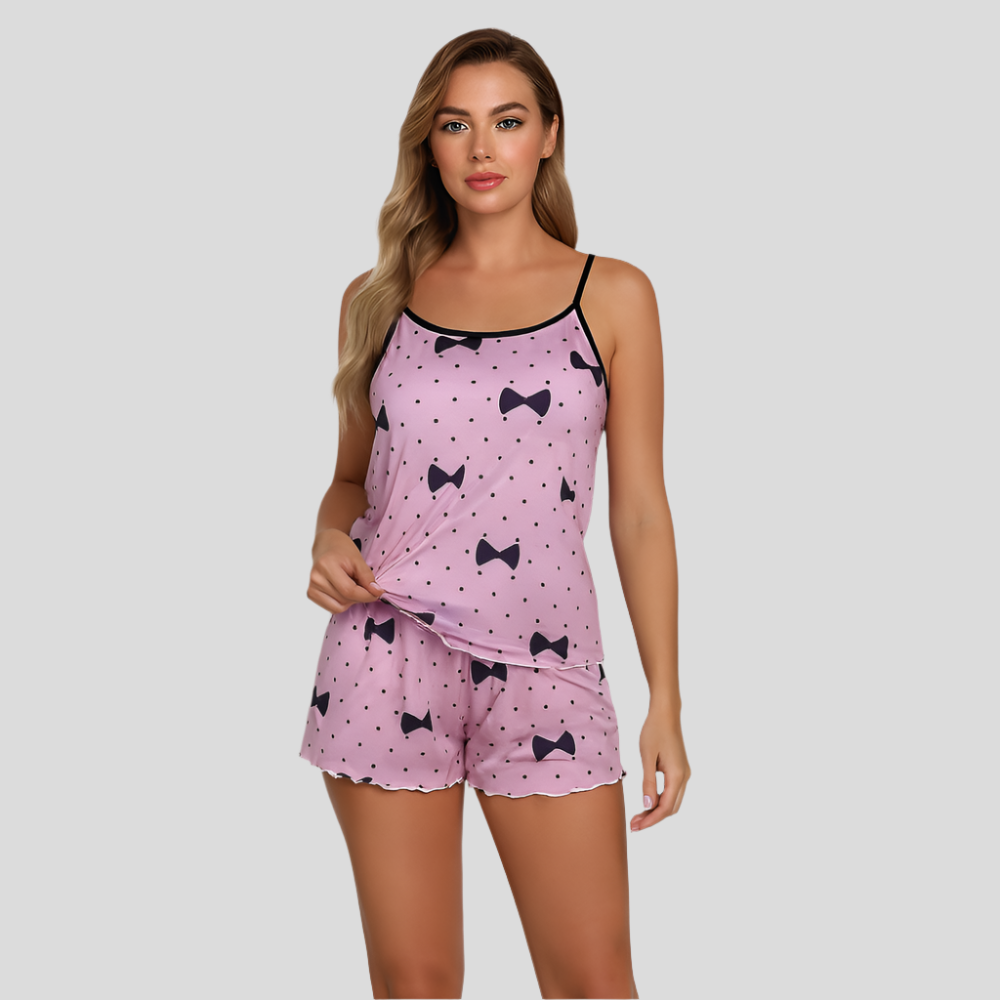 Ensemble de pyjama pour femmes – Short et haut avec joli imprimé cœur noir