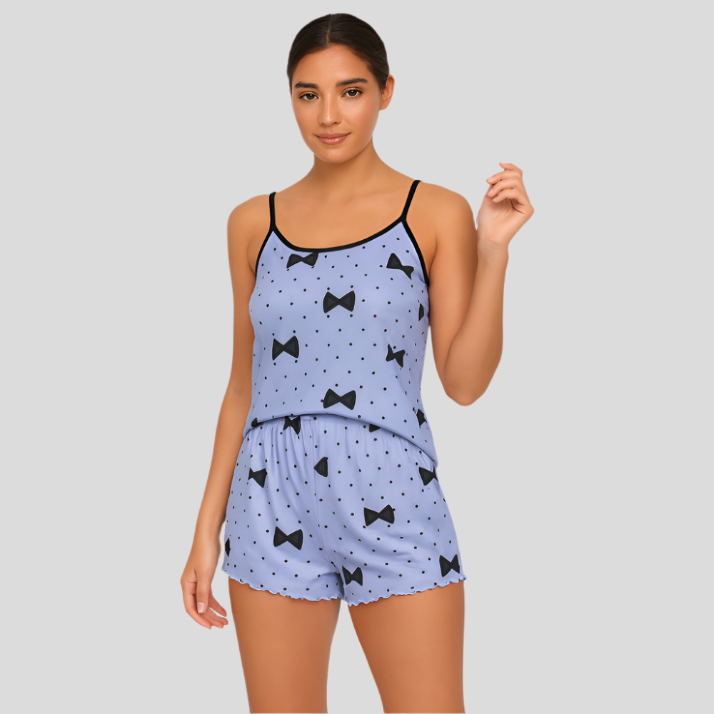 Ensemble de pyjama pour femmes – Short et haut avec joli imprimé cœur noir