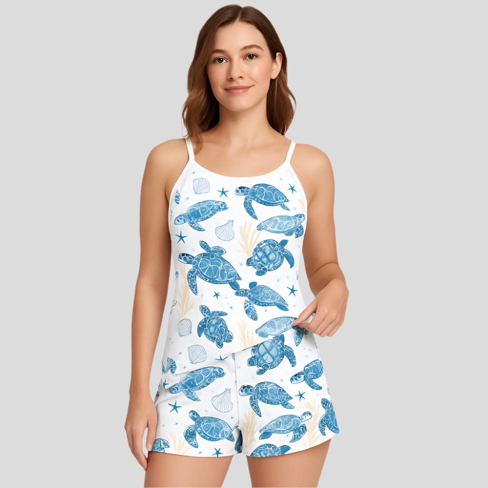 Ensemble de pyjama pour femmes – Short et haut avec joli imprimé cœur noir