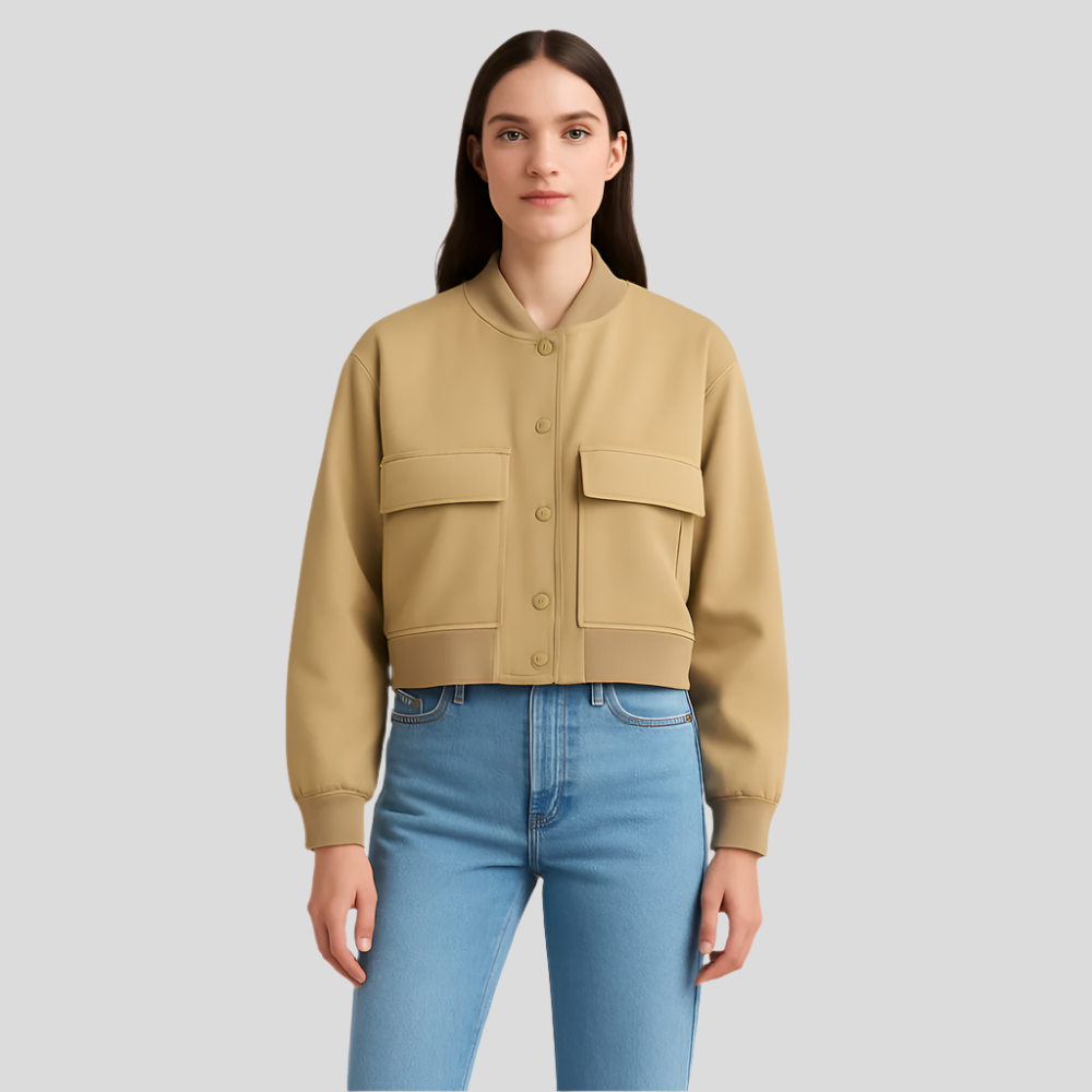 Blouson aviateur beige doux pour femme – Look décontracté et confortable