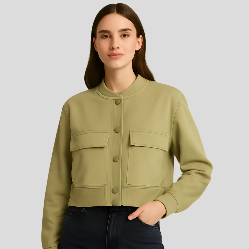 Blouson aviateur beige doux pour femme – Look décontracté et confortable