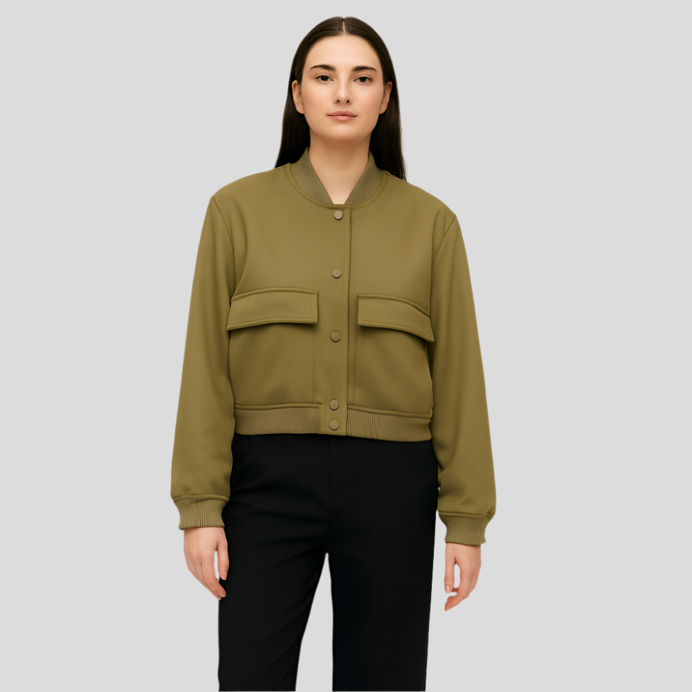Blouson aviateur beige doux pour femme – Look décontracté et confortable