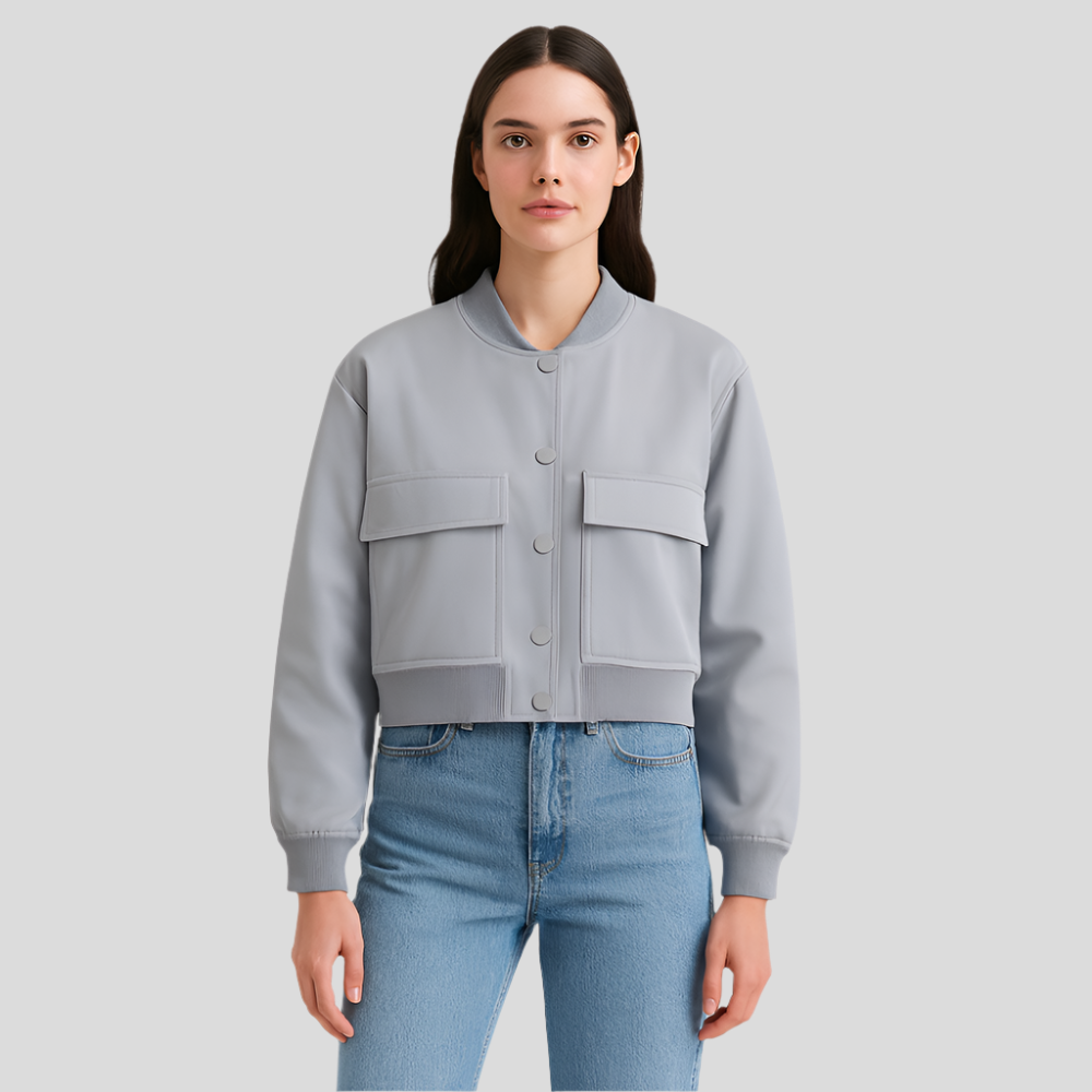 Blouson aviateur beige doux pour femme – Look décontracté et confortable