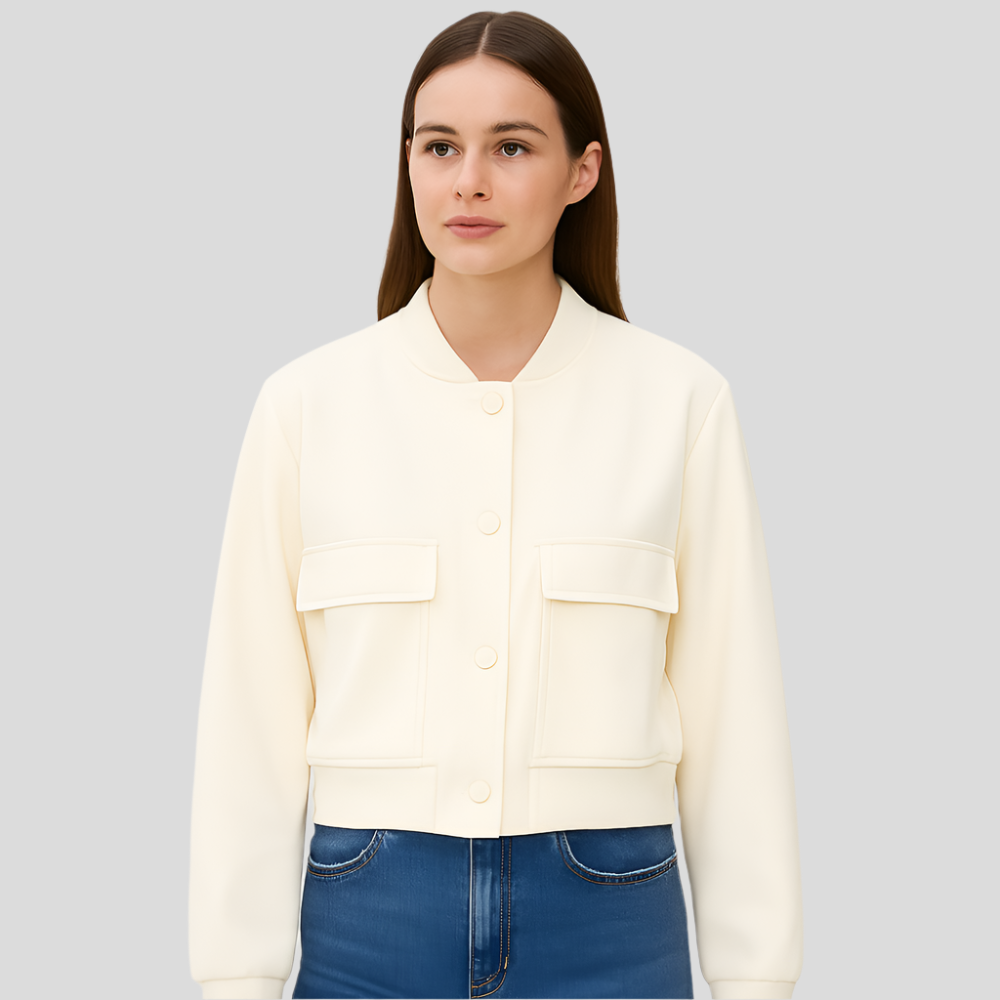 Blouson aviateur beige doux pour femme – Look décontracté et confortable