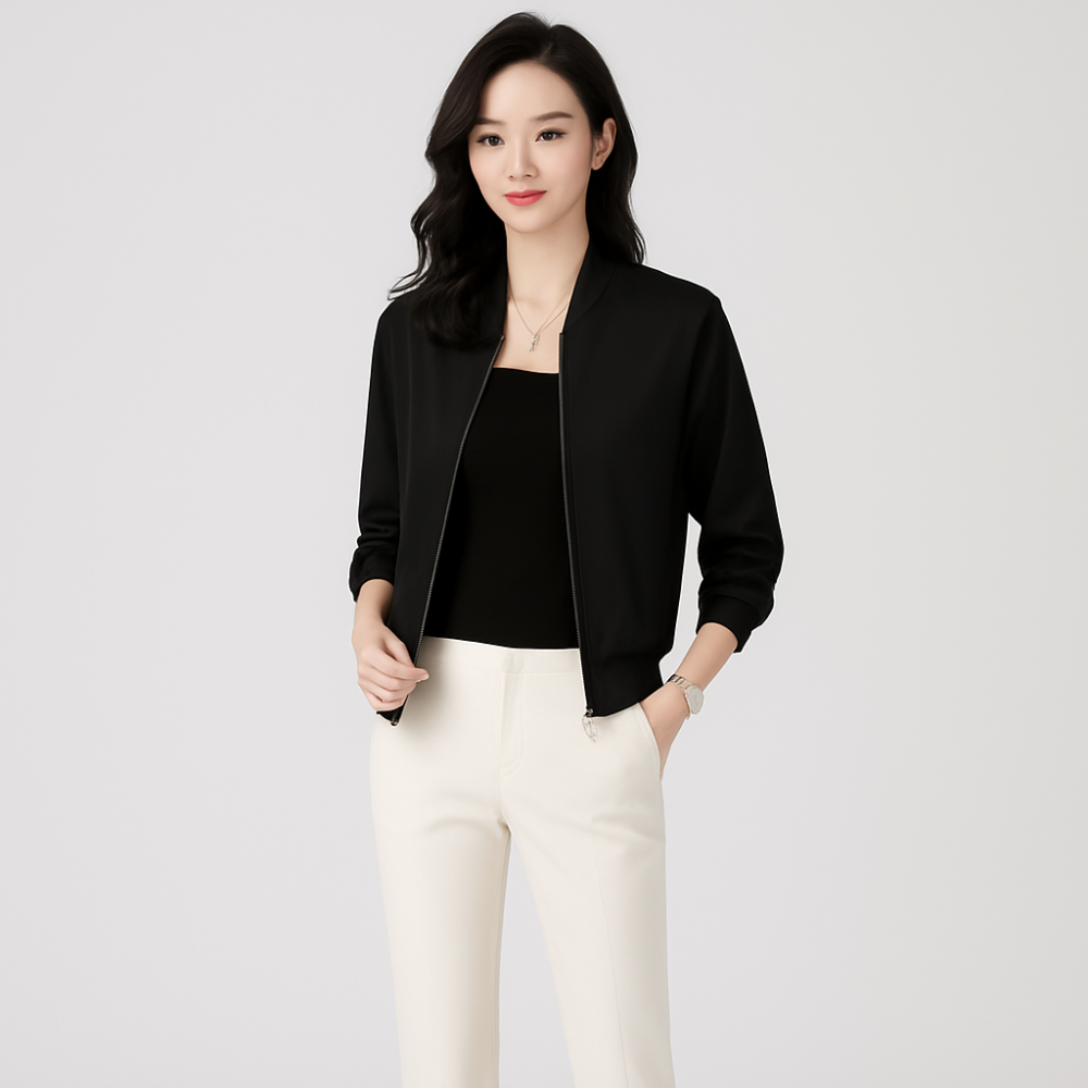 Blouson aviateur en satin pour femme – Coupe ample, fermeture éclair, style toutes saisons