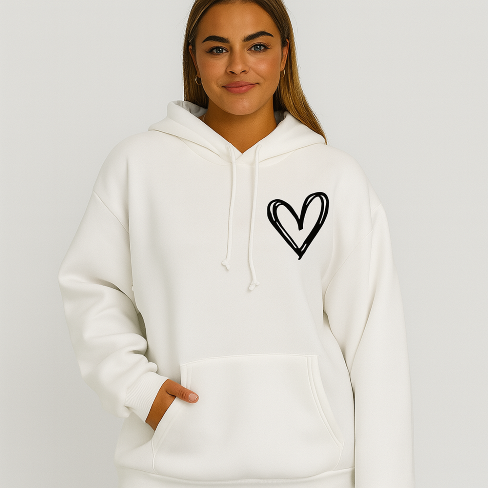 Sweat à capuche avec motif cœur – Mélange de coton doux – Élégant et confortable