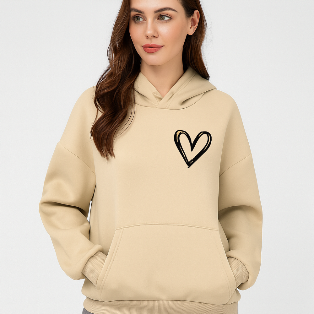 Sweat à capuche avec motif cœur – Mélange de coton doux – Élégant et confortable