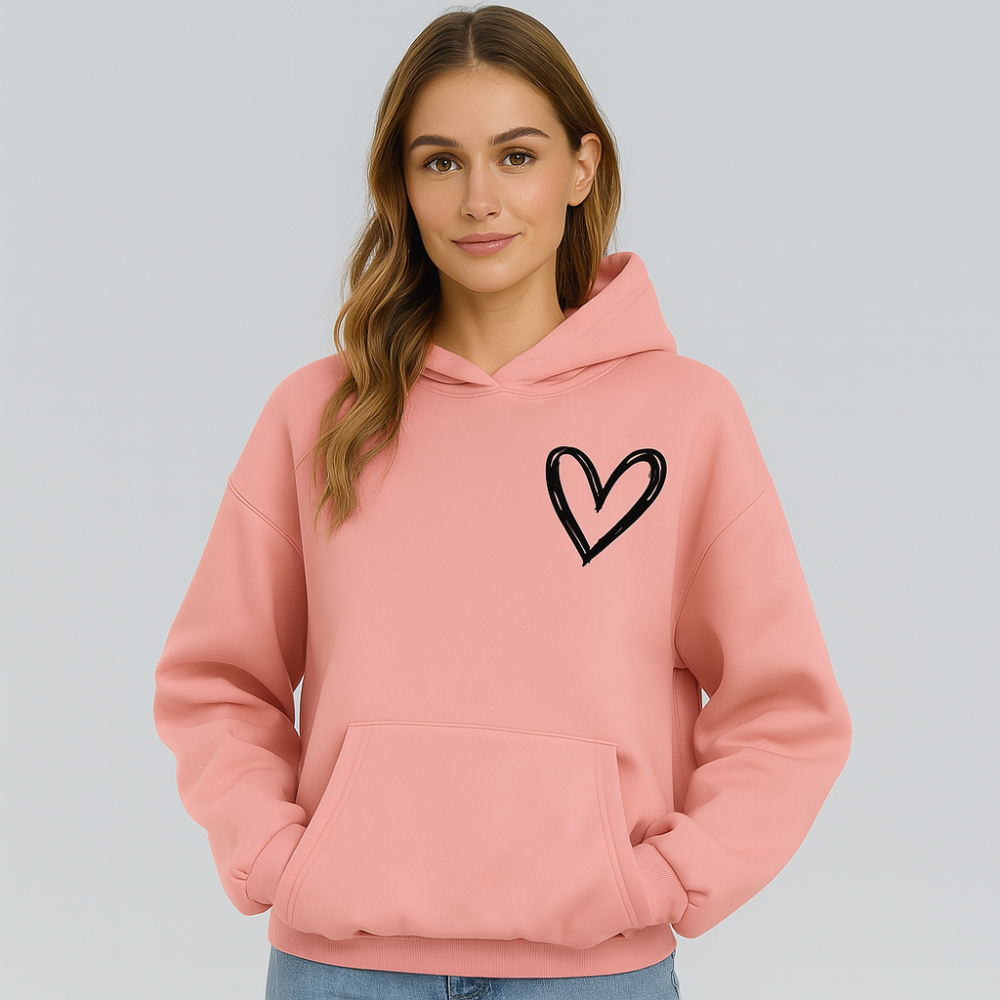 Sweat à capuche avec motif cœur – Mélange de coton doux – Élégant et confortable