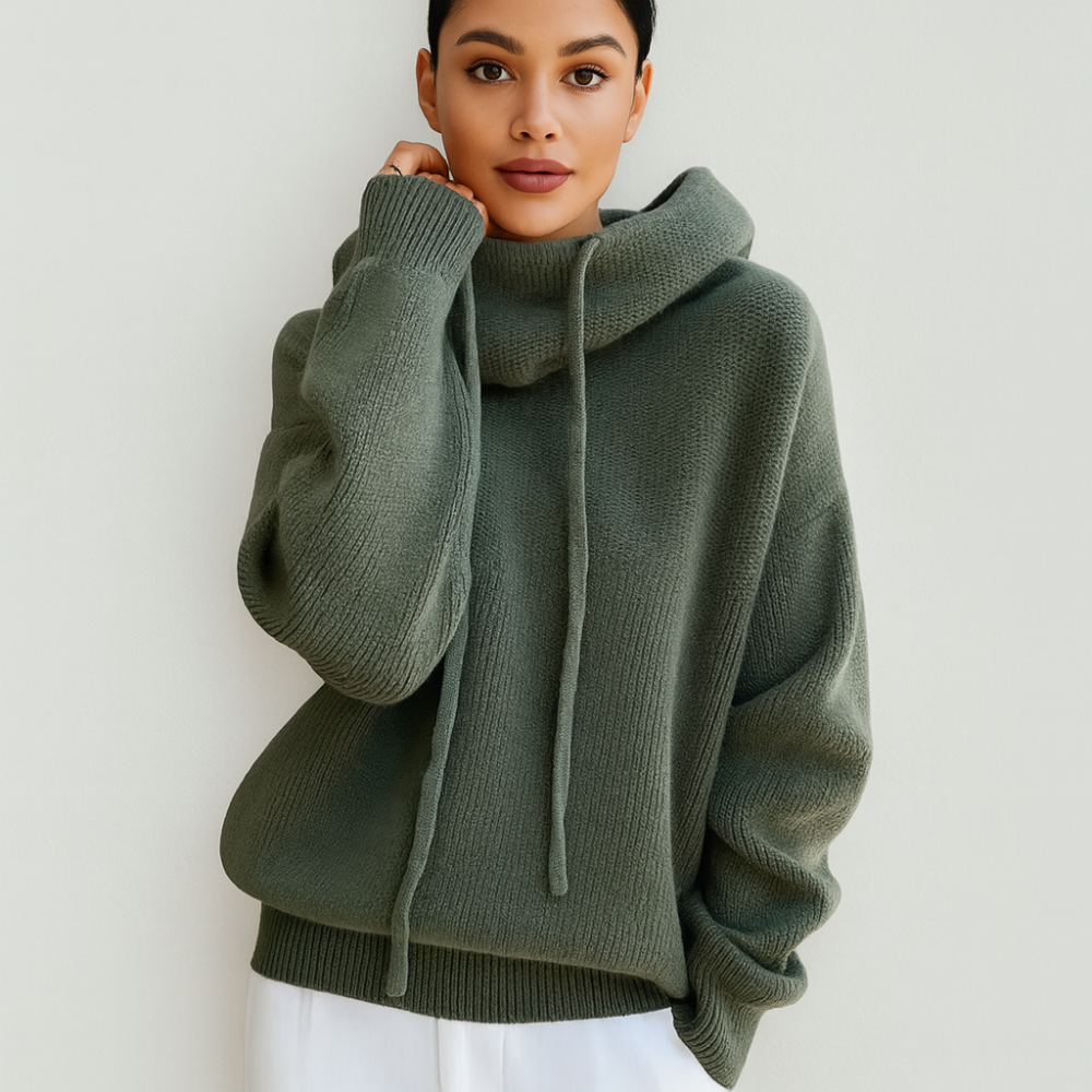 Hoodie en tricot à coupe décontractée – Col roulé ample – Élégance décontractée au quotidien