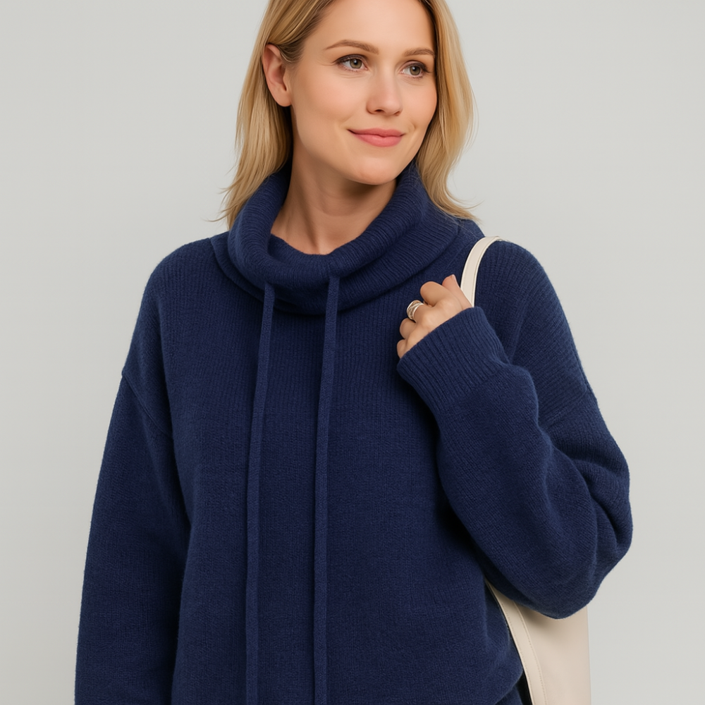 Hoodie en tricot à coupe décontractée – Col roulé ample – Élégance décontractée au quotidien