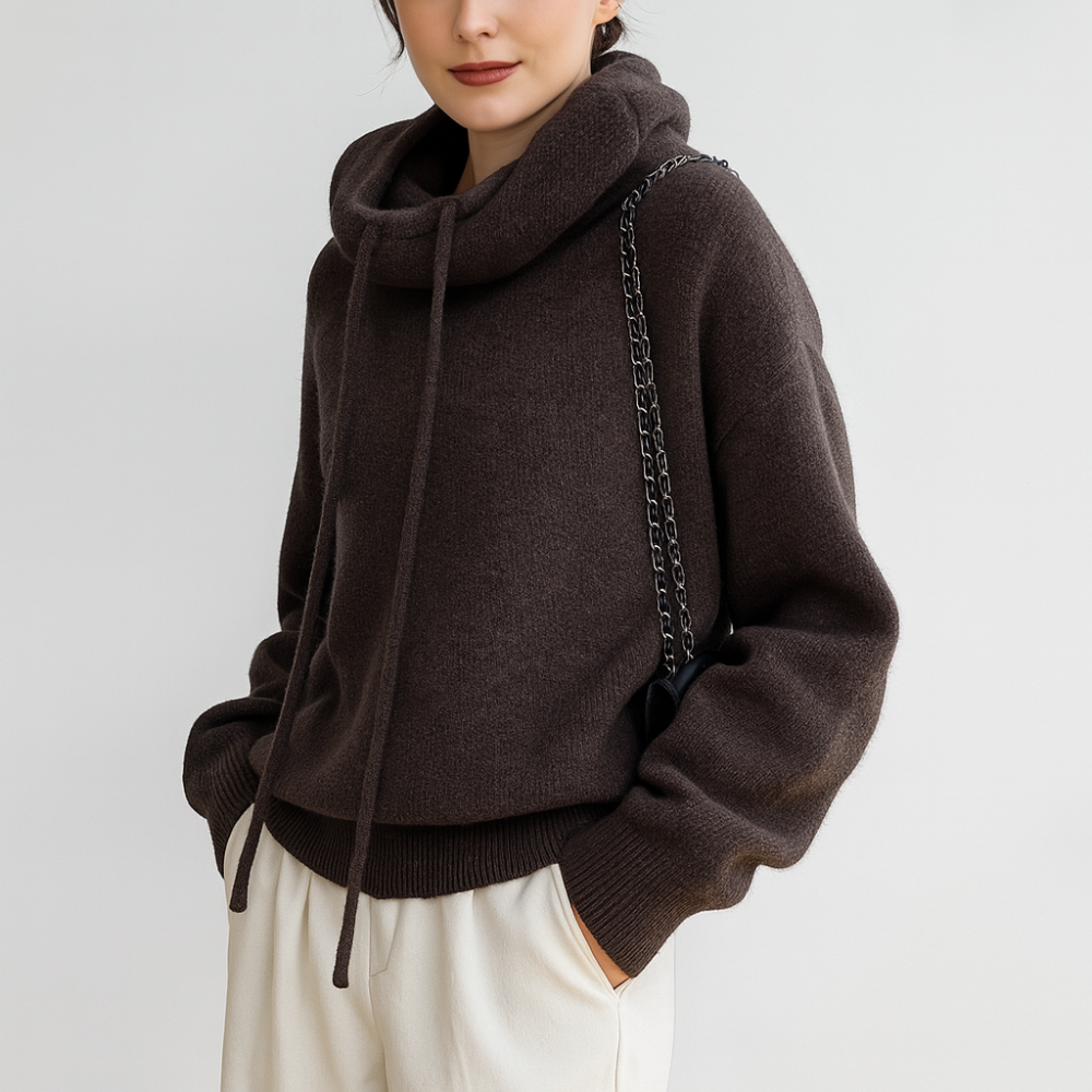 Hoodie en tricot à coupe décontractée – Col roulé ample – Élégance décontractée au quotidien