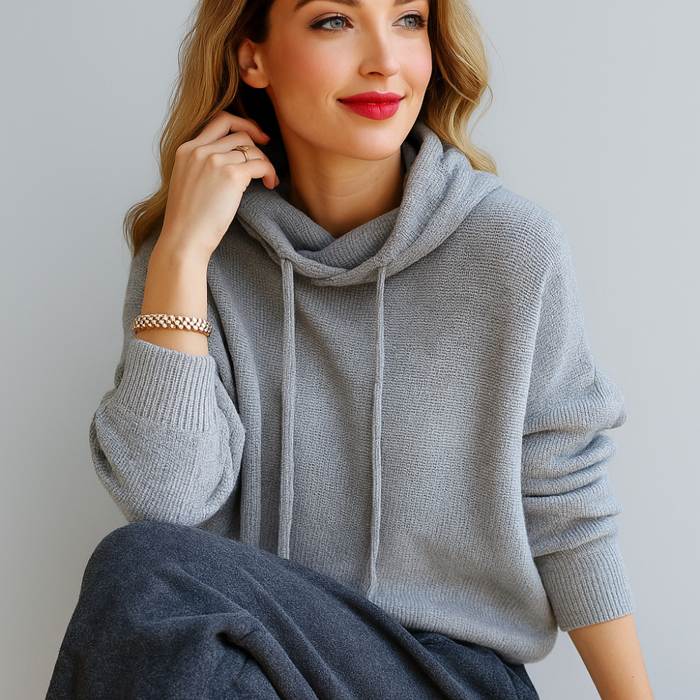 Hoodie en tricot à coupe décontractée – Col roulé ample – Élégance décontractée au quotidien