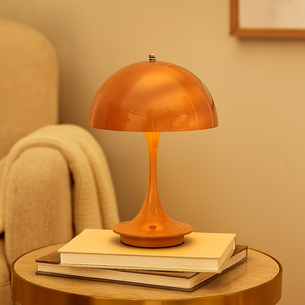Lampe de table LED rechargeable à trois couleurs de champignon dimmable